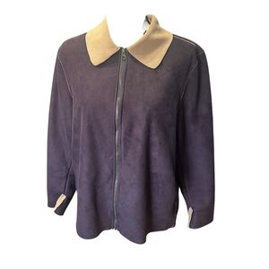 FU DA New York Womens Faux Suede Full Zip Front Light Jacket Sz Lrg